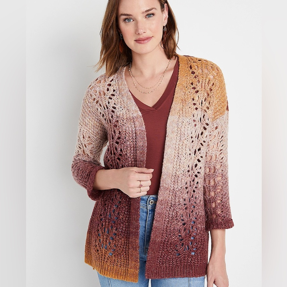Maurices Ombre Spacedye Open Knit Cardigan Womens 70's Boho Hippie Grunge Medium